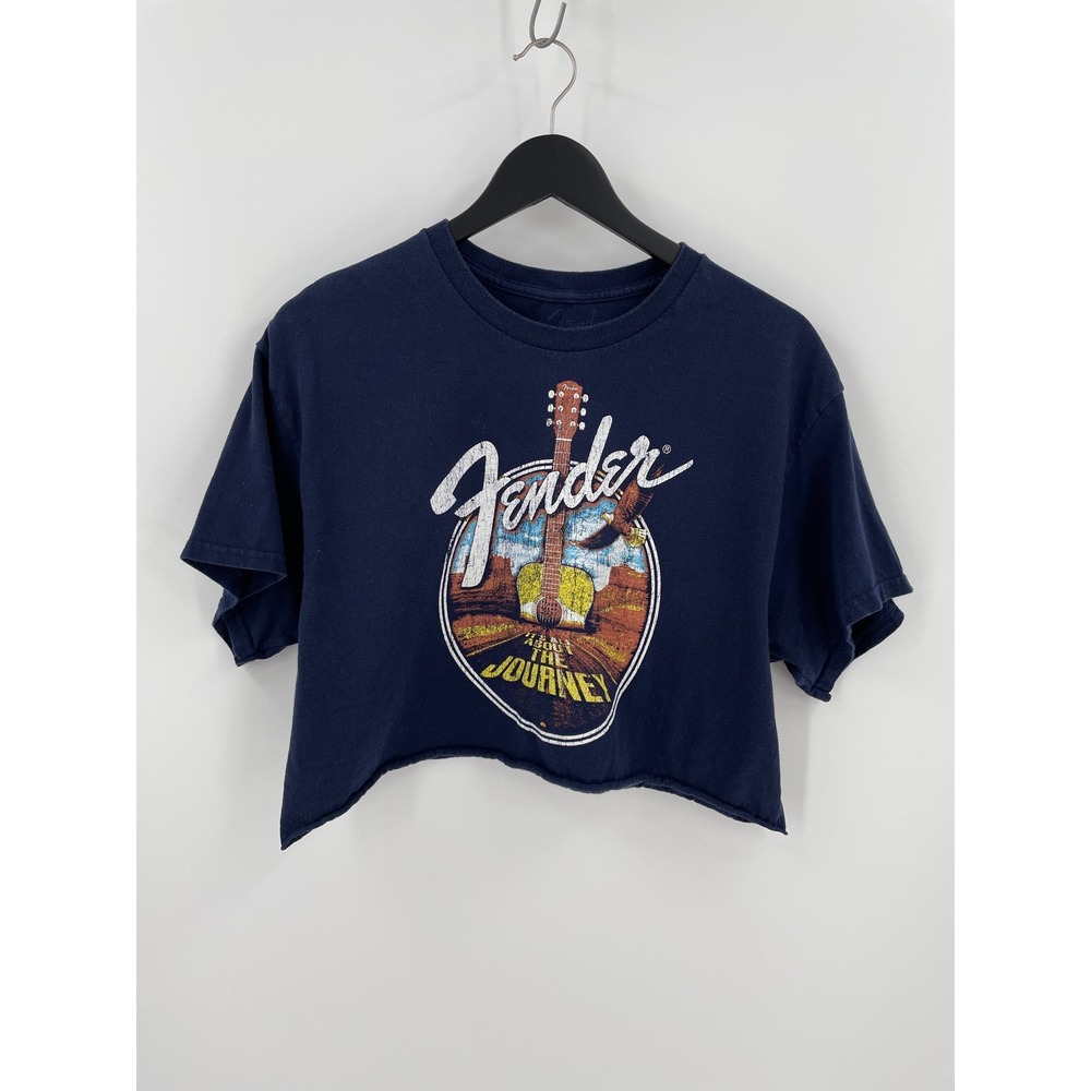 Fender Y2K Grunge Boxy Crop T Shirt Guitar Graphic Western Americana Navy L
